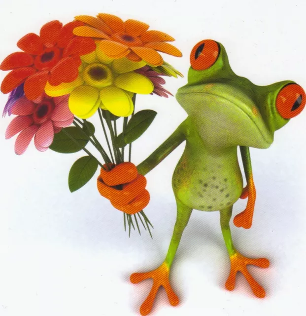 Klappkarte de luxe: Der Blumen - Frosch gratuliert zum Geburtstag