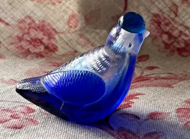 Vintage Rare Chinese Cobalt Blue Peking Glass Snuff Bird Bottle