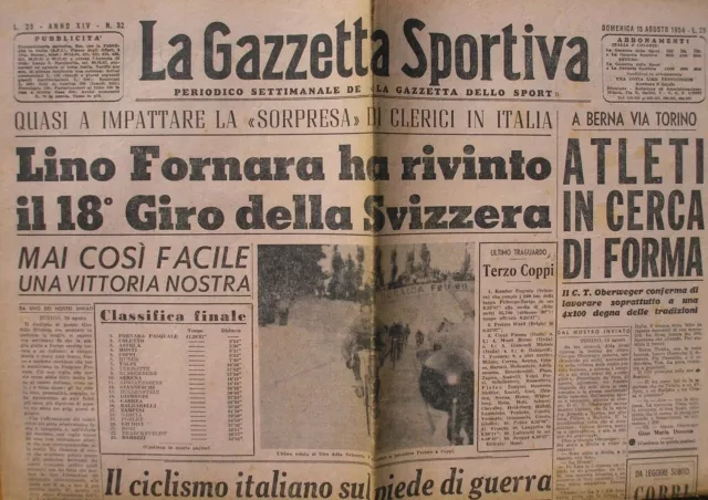 Fornara Vince Giro Della Svizzera Ciclismo 1952 Gazzetta Dello Sport 15/8/1954