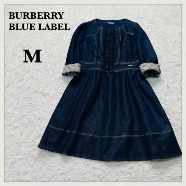 Burberry Blue Label Denim Dress Nova Check Ruffles Size 38/M 010034d