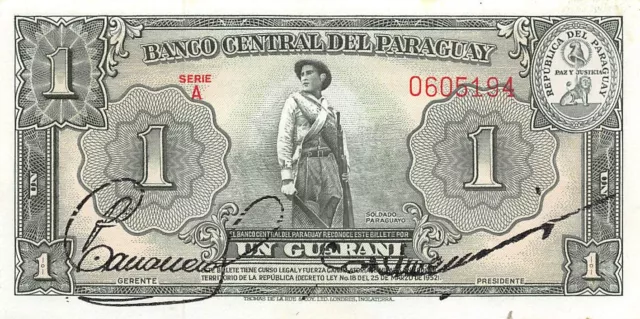 Paraguay  1  Guarani  ND. 1950's  P 185a  Series  A  Uncirculated Banknote TX14