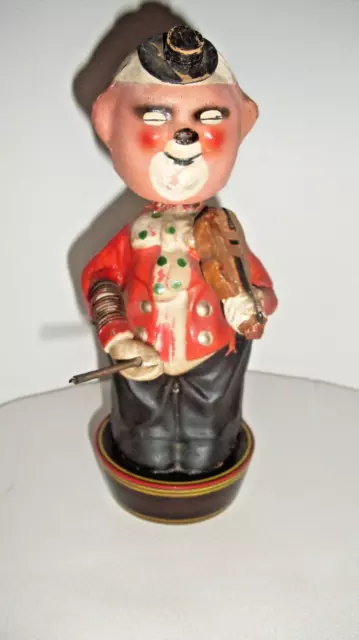 Rarität Uralte Pappmache` Wackelkopf Figur Clown mit Geige um 1880 handbemalt