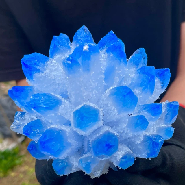 2.02LB New Find sky blue Phantom Quartz Crystal Cluster Mineral Specimen Healing 5