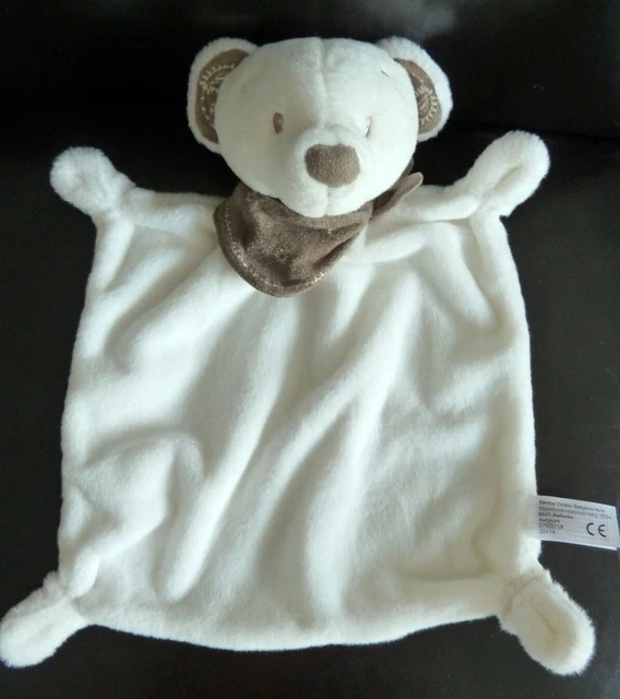 *.  Doudou Plat Simba Ours Ecru Blanc Bandana Foulard Marron Taupe Neuf*