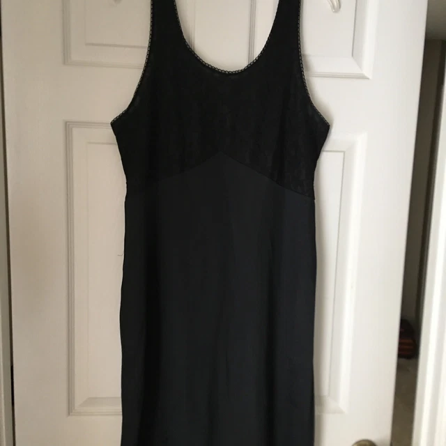VINTAGE VELROSE BLACK Nylon Full Lace Bodice Full Slip Size 38 USA 22.