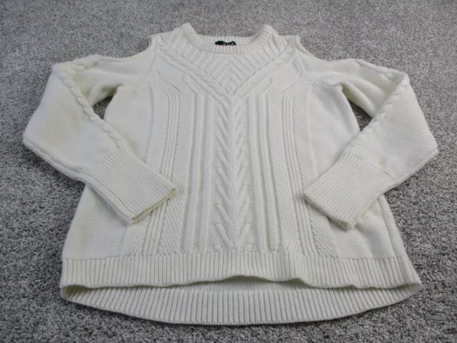 ANA Sweater Womens White Adult Large Exposed Shoulders Ladies Pullover Knit FLAW