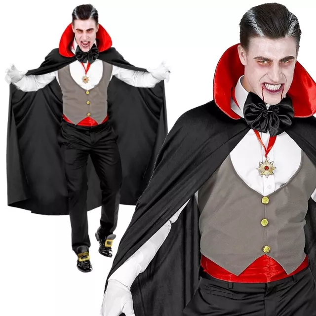6 tlg. VAMPIR DRACULA Herren Kostüm Set mit Weste und Umhang PREISHIT Halloween