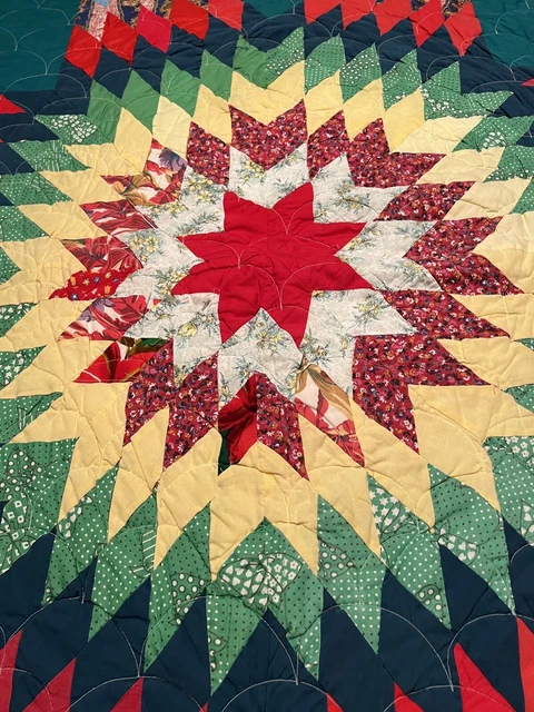 Vintage Handmade Colorful Lone Star Quilt 75x72 #959 Vintage Handmade Colorful Lone Star Quilt 75x72 #959