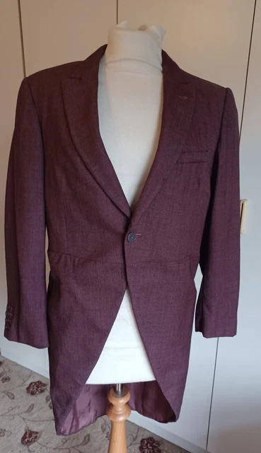 Cappotto mattutino teatrale vintage cofano rosa lana viola tweed 38" vittoriano