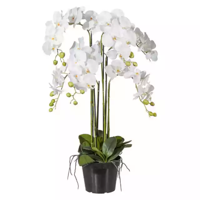 Künstliche Orchidee 90cm weiß im Topf Dekorative Kunstblume für Wohnzimmer Groß