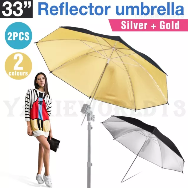 2 x 33" Photography Studio Lighting Reflective Umbrella White Black Gold Silver