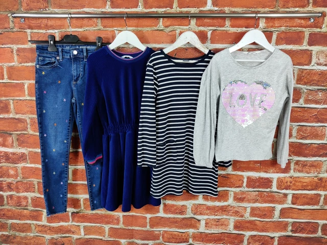 Girls Bundle Age 7-8 Years Gap M&S H&M Denim Jeans Dress T-Shirt Top Blue 128Cm