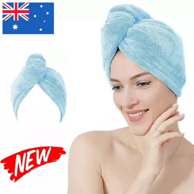 Fast Dry Microfibre Hair Towel Quick Drying Turban Bath Head Wrap Hat Spa Cap AU