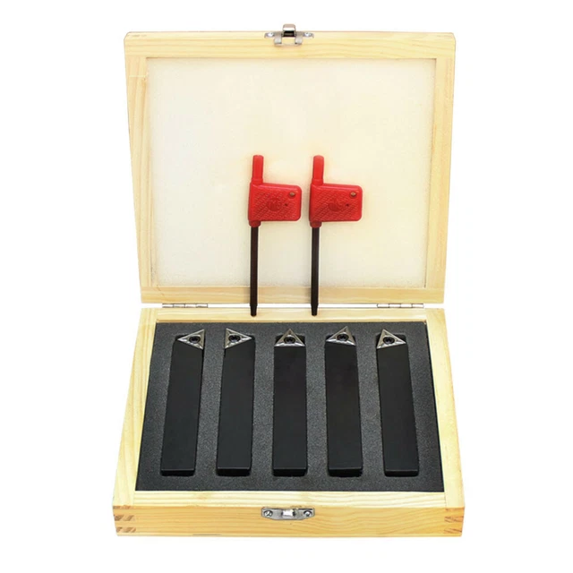 Set of 5 Pc 5/8" Indexable Carbide Insert Turning Tool Bit With Wooden Case