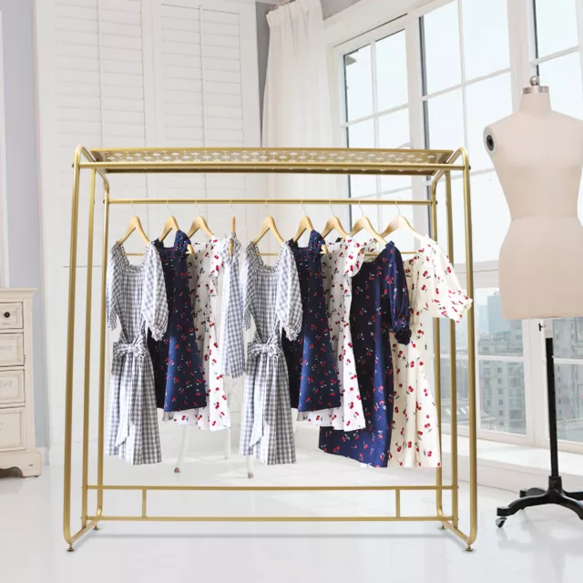 Golden Clothes Retail Metal Garment Rack Double Rod Hanging Clothing Rack