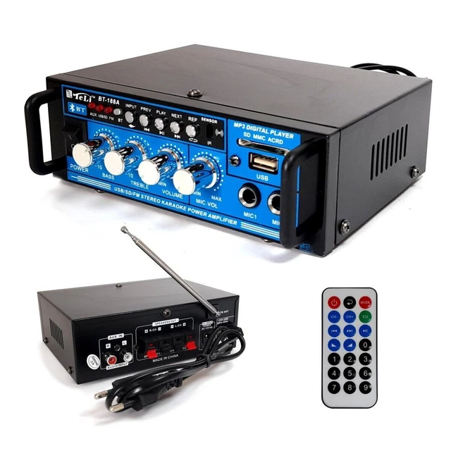 MIC Blutooth Digital Amplifier Stereo Audio Karaoke Amp USB/SD/FM Music Player e