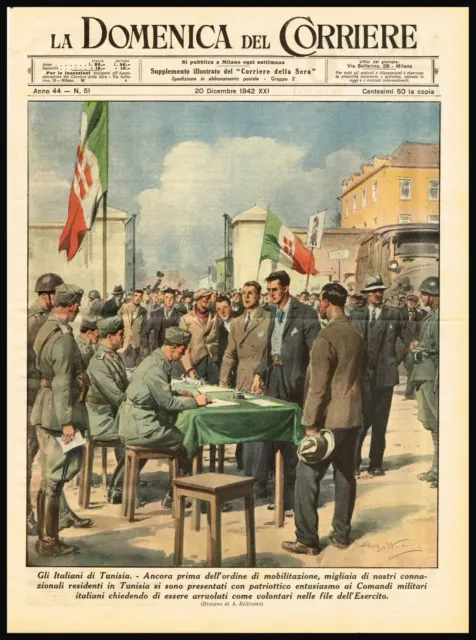 Italianos de Túnez alistándose en el ejército, cubierta antigua de la...