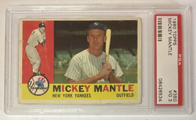 Vintage Mickey 7 Mantle 1960 Topps 350 PSA 3  VG Very Good MLB Card; Yankees