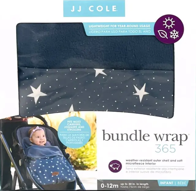 JJ Cole Baby Bundle Wrap 365 Car Seat Stroller Lightweight Blue Gray Stars 0-12m