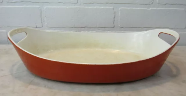 Vintage COPCO Paella Pan, Orange Enamel Cast Iron 13" Oval, Micheal Lax, Denmark