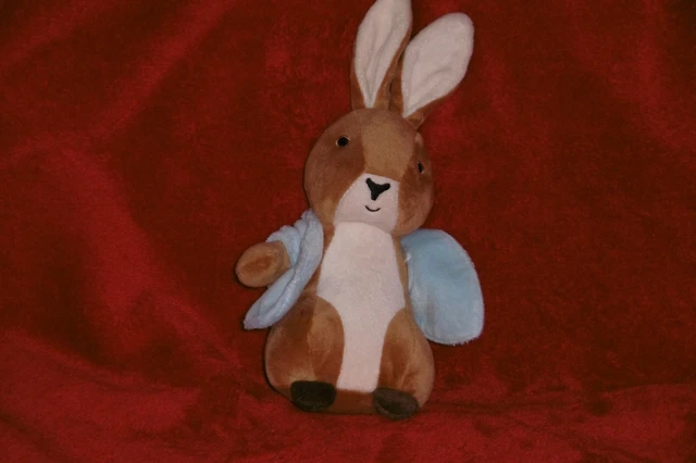 DOUDOU PELUCHE LAPIN PICOT MARRON BEIGE BLANC GILET BLEU 17cm Neuf