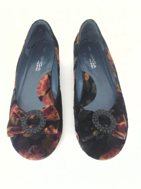 VIA SPIGA Velvet Floral Ballet Flats Bow Rhinestone Accent Slip On US 7.5 $225 3