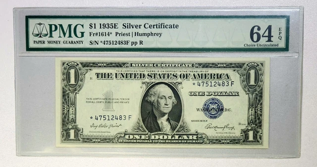 1935-E Silver STAR Fr. 1614* PMG 64 EPQ Serial # *47512483F