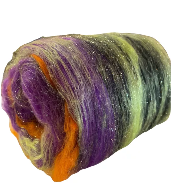 Drum carded art batt.  Merino, Silk, Angelina. Super Soft. Felt. Spin. 8.3oz