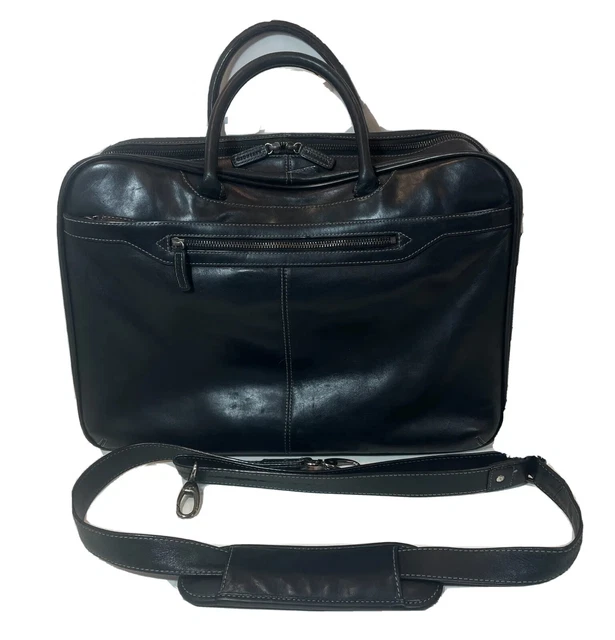 Levenger Leather Briefcase Messenger Work Laptop Bag Black Crossbody Travel