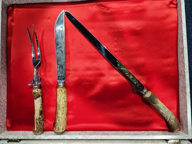 Solingen stag handle flatware set- meat fork and 2 carving knives!