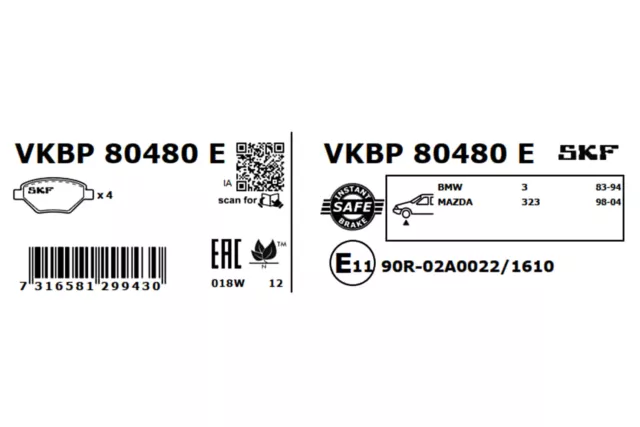 SKF Bremsbelagsatz Bremsbeläge | VKBP 80480 E | Für BMW