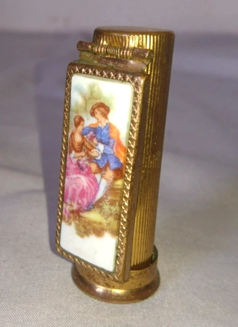 Étui à Rouge à Lèvres Vintage Mirlip Paris - Médaillon Porcelaine De Limoges Avec Miroir - Occasion