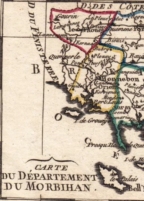 Carte Géographique XVIIIe Département Du Morbihan 1793 Révolution Française