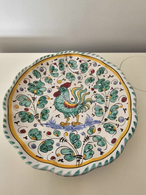 Assiette à talon Augusta Deruta Décor coq vert Bords chantournés