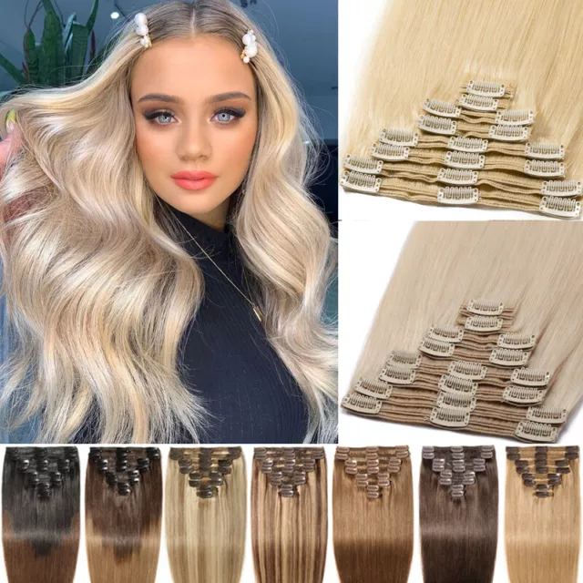 200G REAL Thick Clip In Hair Extensions 100% Long Remy Human Hair Full Head Weft