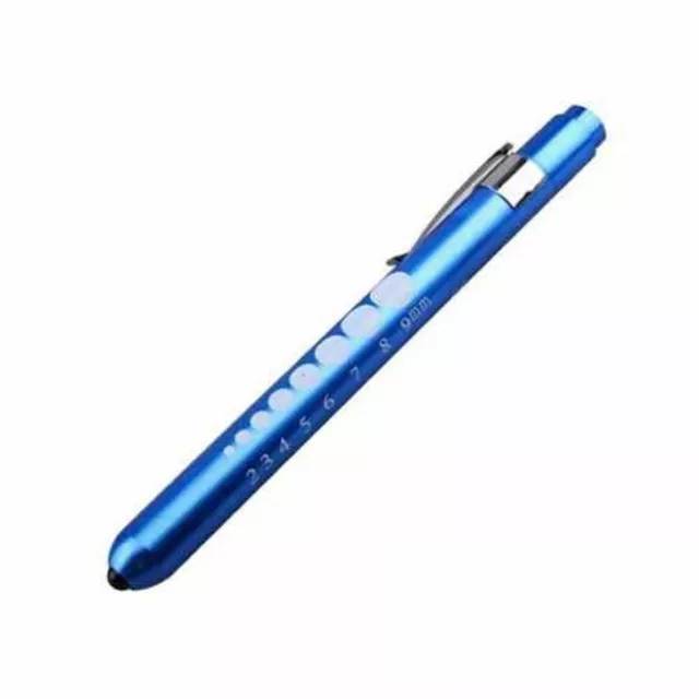 Reusable Aluminum LED PUPIL GAUGE Nurse Pen Light Medical Click Penlight Blue
