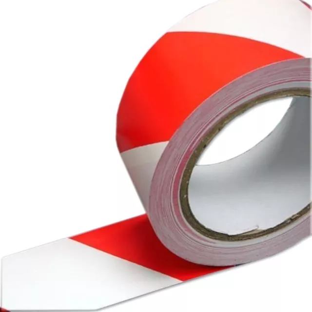 Rojo y Blanco 50mm X 33m Suelo Marcas Hazard PVC Warning Cinta, Resistente