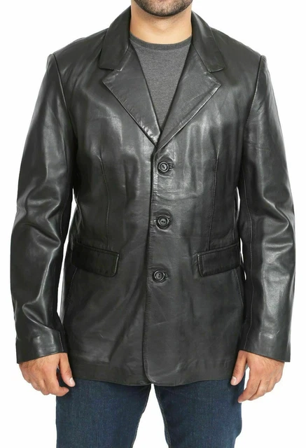 Nuevo Hombre 100% Cuero Genuino Blazer Piel de Cordero Suave Estándar Negra