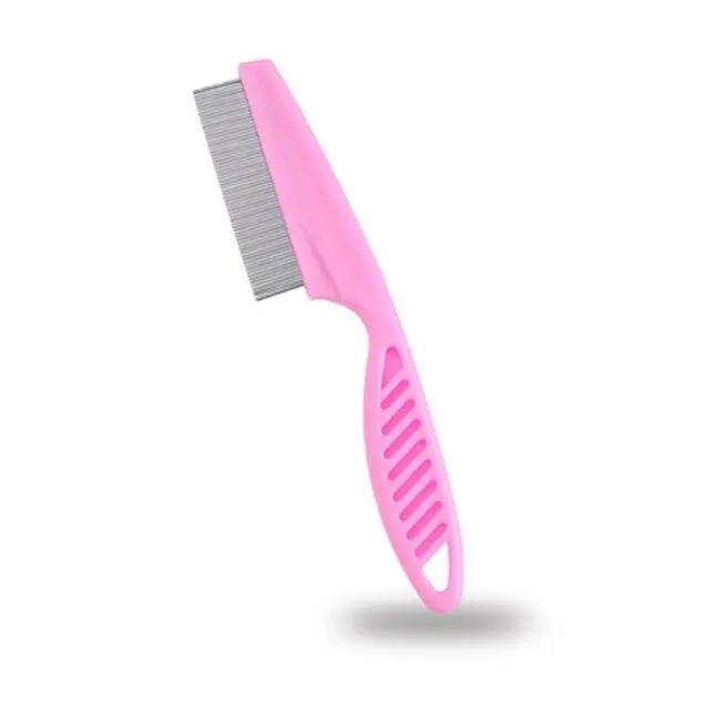 Pet Dog Cat Flea Tick Lice Remover Hair Cleaner Comb Stainless Steel Pink New