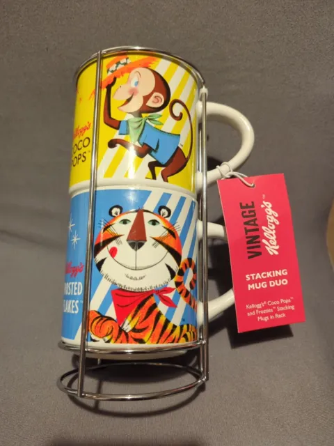 Vintage Kellogg's STACKING MUG DUO - Frosties & Coco Pops + Rack Stand - NEW