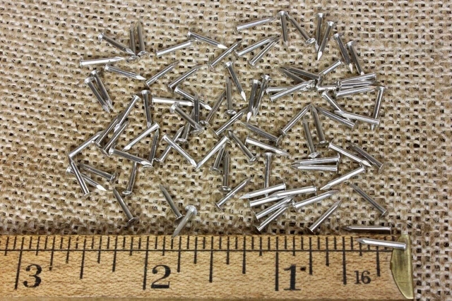 3/8” Nickel BRASS BRADS 100 NAILS Round Head 18 gauge Escutcheon pins USA made!