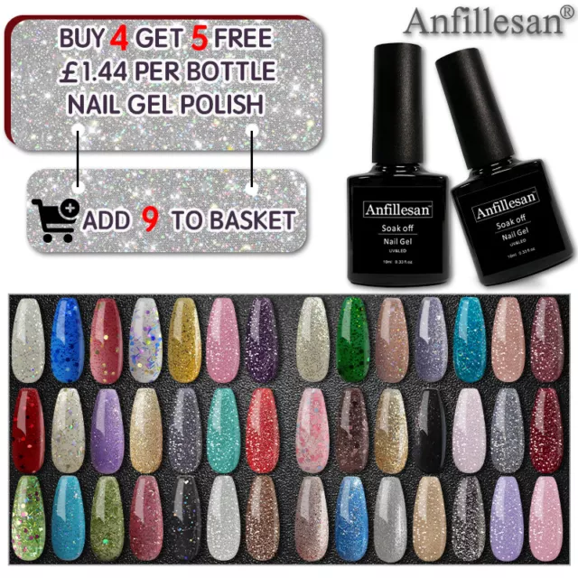 Anfillesan Reflective Glitter Gel Polish Soak Off 7pcs Glitter Nail Varnish Set