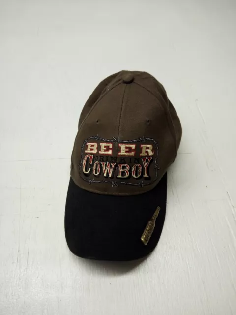 Beer Drinking Cowboy Brown Strap Back Bottle Opener Pop A Top Cap