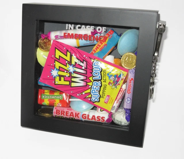 BIRTHDAY GIFT EMERGENCY Break Glass 3d Box Frame Chocolate/Sweets/Candy