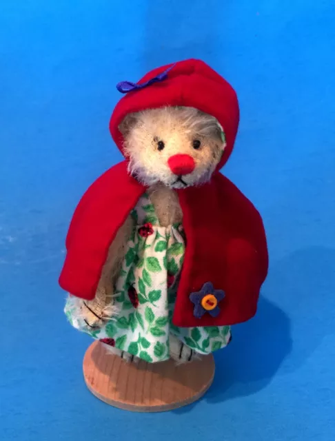 Deb Canham "Little Red Riding Hood" Miniature Bear With Red Hood- 3 3/4" Jointed