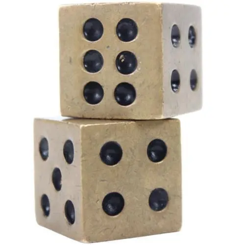 BRASS DICE Vintage Gambling Chance Solid 1" cubes paper weights desk decor