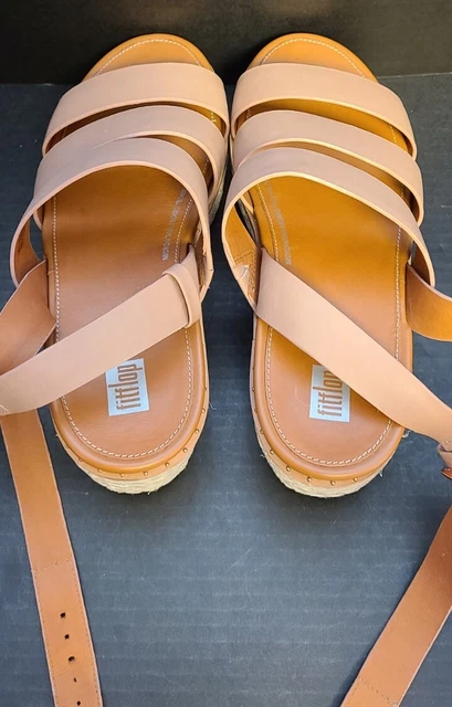 Fitflop Platform Wedge Beige Leather Rose Gold Uk 7 Us 9 Eu 41 Eloise Sandal Euc