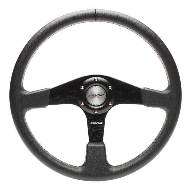 Volante Sportivo Tuning PKR Nero Lucido Universale - Diametro 32 Cm, Con Tasto Clacson E Cavi