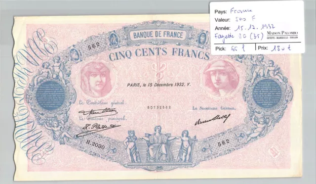 Banconota Francia - 500 Franchi - 15/12/1932 - Fayette 30 (35) Pick 66l - N° 562