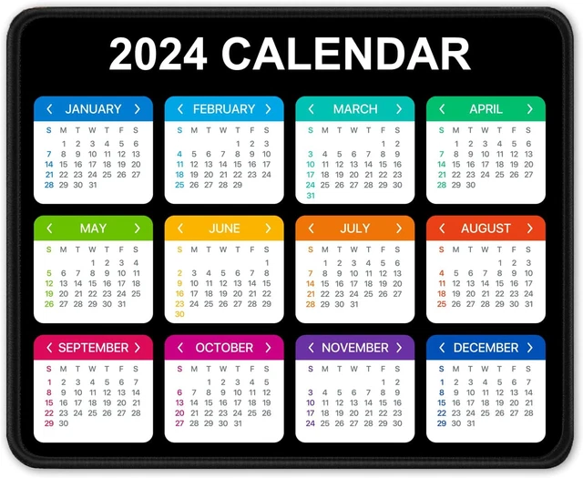 2024 CALENDAR MOUSE Pad, Square New Year 2024 Mousepad, Anti-Slip